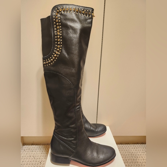 Betsey Johnson Shoes - Betsey Johnson Black Over-the-Knee Boots with Gold Studs